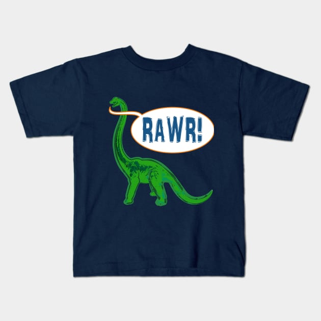 Brontosaurus Dinosaur Kids T-Shirt by evisionarts